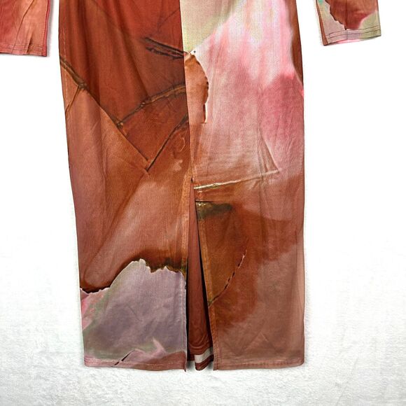 Vici Mesh Midi Dress Size Medium Artsy Abstract Bodycon Watercolor Stretch - Picture 6 of 8